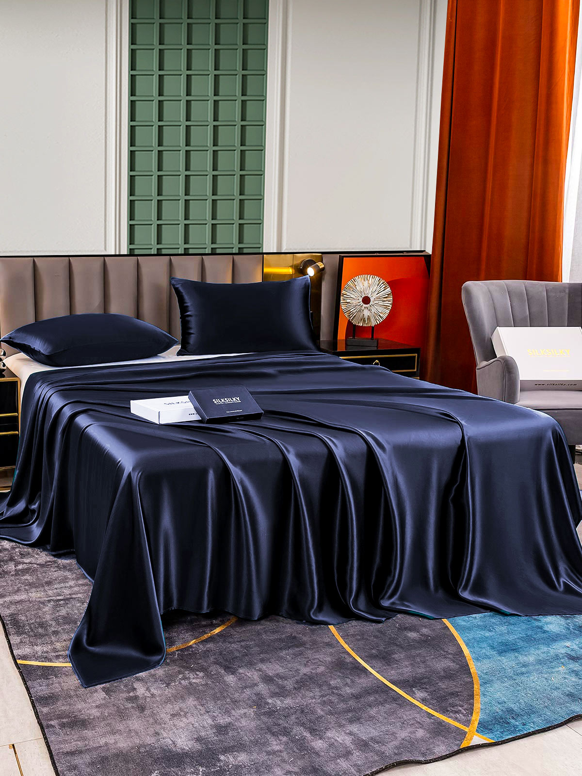 [Blu Scuro] SilkSilky-IT 25Momme Seta pura Bedding Set 003