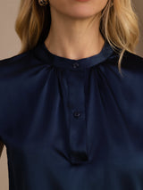 [Blu Scuro] SilkSilky-IT Short Sleeve Blouse 005