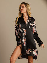 [Nero] SilkSilky-IT Long Sleeve Lapel Collar Camicia da notte 002