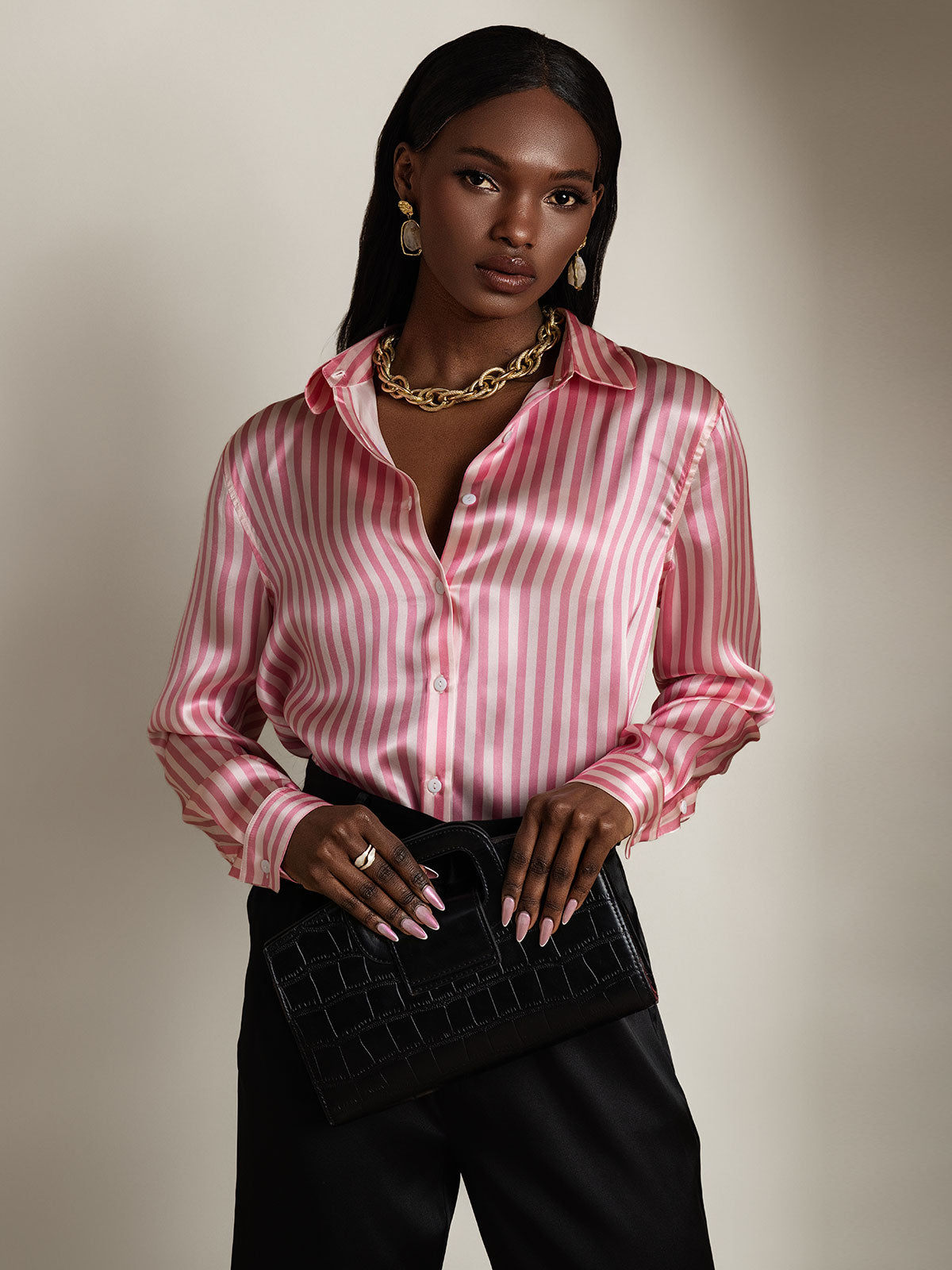 [Rosa] SilkSilky-IT Seta Colletto risvolto Camicie da donna 006