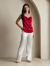 [Vino] SilkSilky-IT 19Momme Tirantes Finos Collo drappeggiato Cami 008