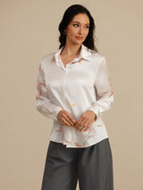 [Bianco] SilkSilky-IT 19Momme Manica lunga Colletto con Revers Camicie da donna 004