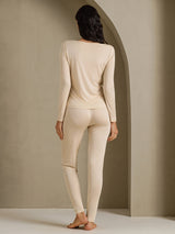 [Beige] SilkSilky-IT Long Sleeve V Neck Intimo Lungo Donna 002