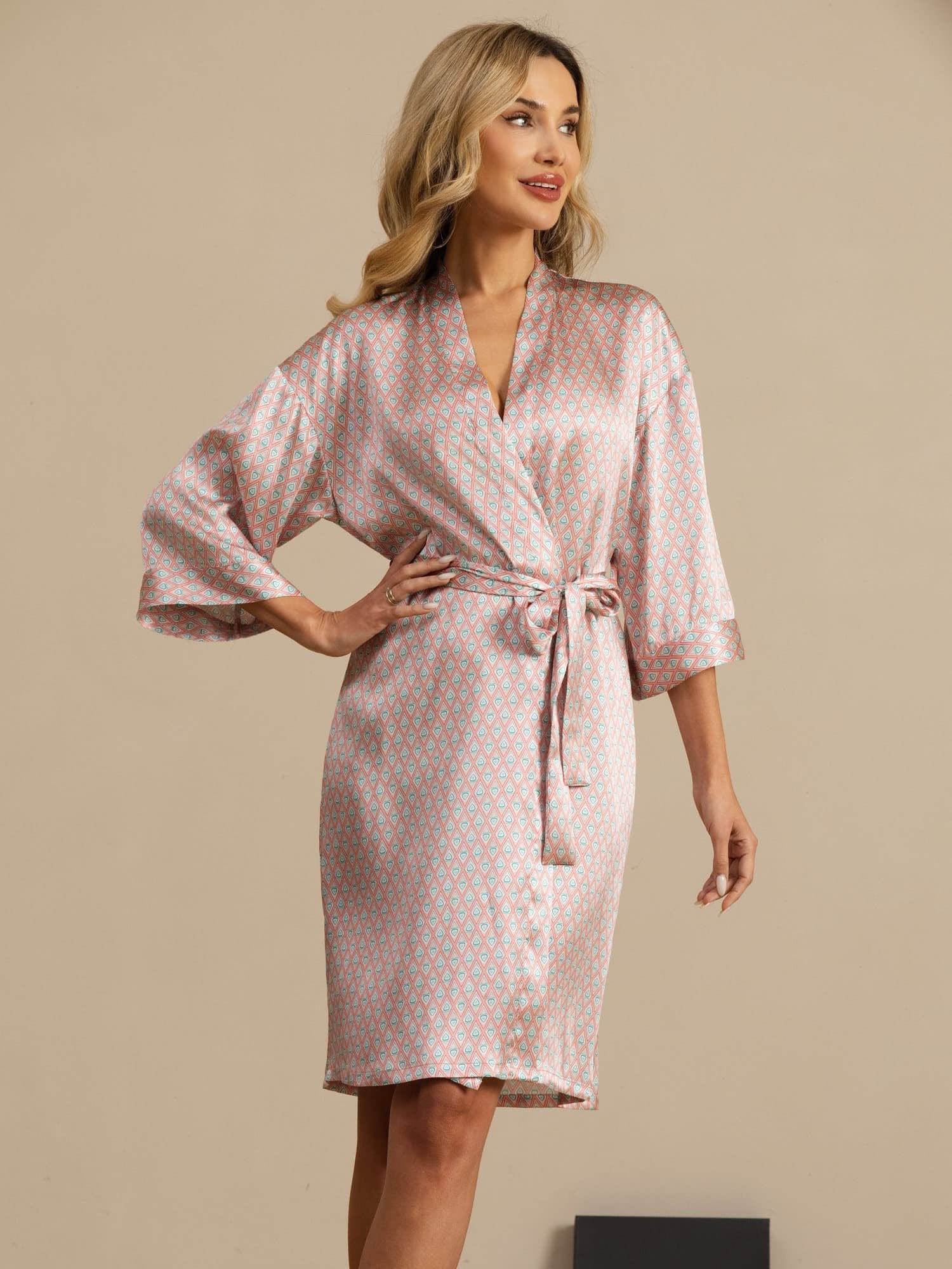 [Rosa Cuore Geo] SilkSilky-IT A tre quarti Vestaglia da donna 003