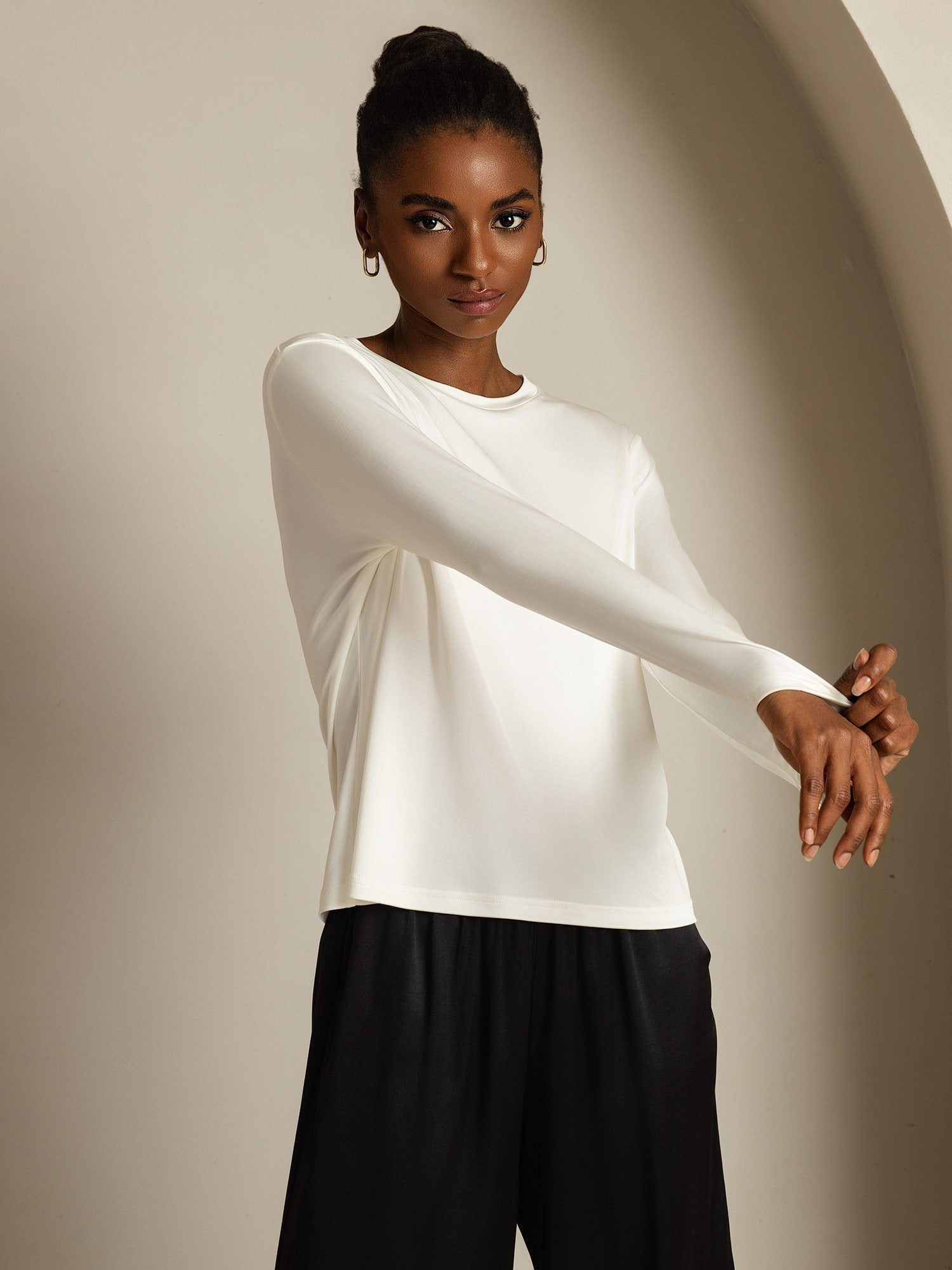 [Bianco] SilkSilky-IT Seta pura Womens T-Shirt 007,