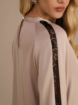 [Marrone Chiaro] SilkSilky-IT Long Sleeve Keyhole Neck Bluse 005