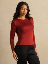[Mattone Cotto] SilkSilky-IT Long Sleeve Crew Neck Magliette donna 007