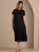 [Nero] SilkSilky-IT Short Sleeve Crew Neck Vestiti da donna 003
