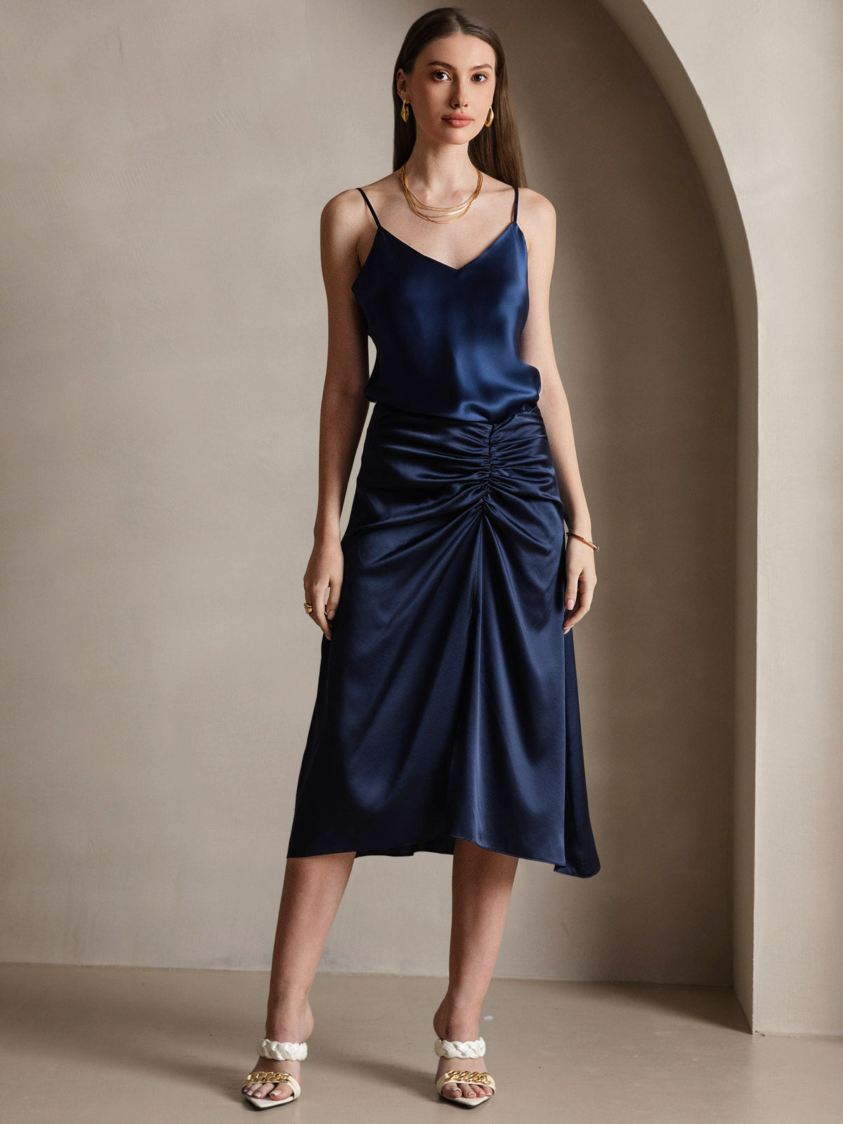 [Blu Scuro] SilkSilky-IT Seta pura Camisoles 006