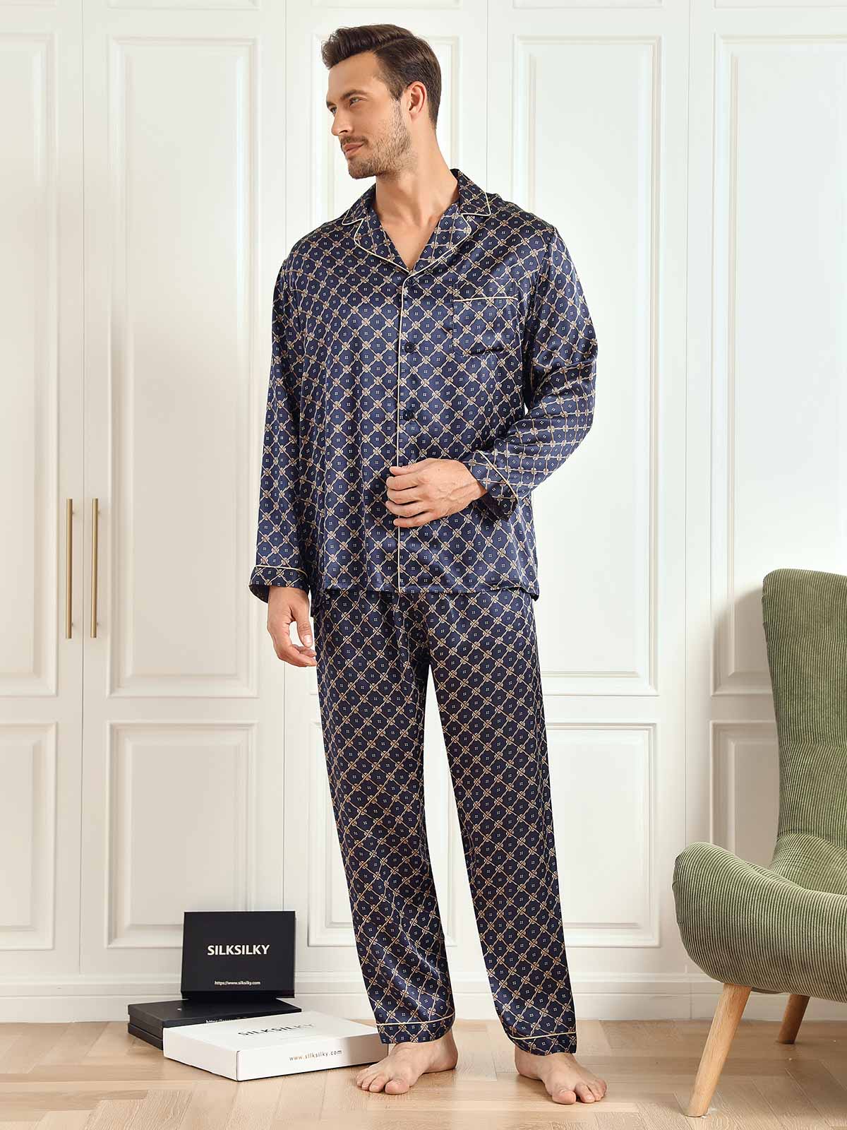 [Catena Blu Navy] SilkSilky-IT 19Momme Seta pura Mens Pajamas 006