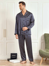 [Catena Blu Navy] SilkSilky-IT Long Sleeve Lapel Collar Pigiami da uomo 006