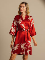 [Rosso Scuro] SilkSilky-IT 3/4 Sleeve Vestaglia da donna 007