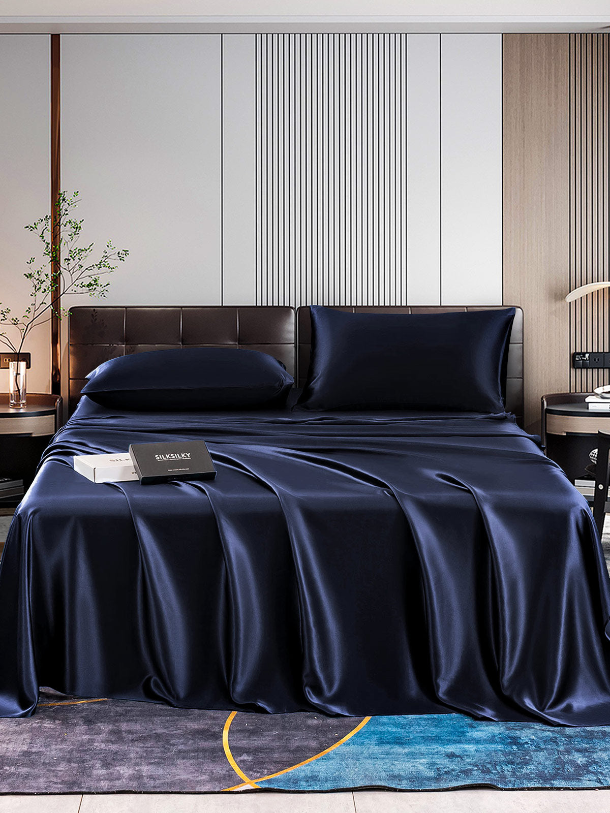 [Blu Scuro] SilkSilky-IT 22Momme Seta pura Bedding Set 001