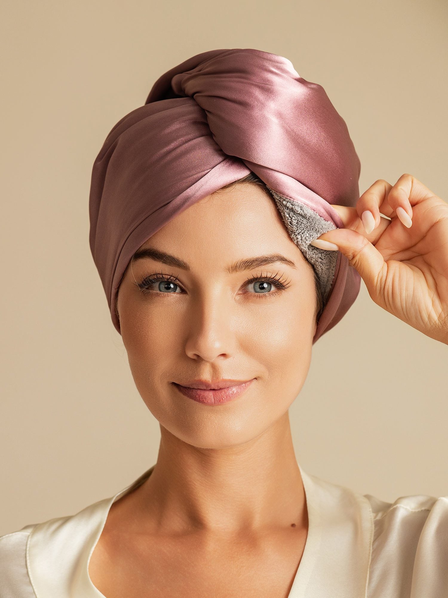 [Malva Pallido] SilkSilky-IT Seta pura Hair Towel Wrap 001,