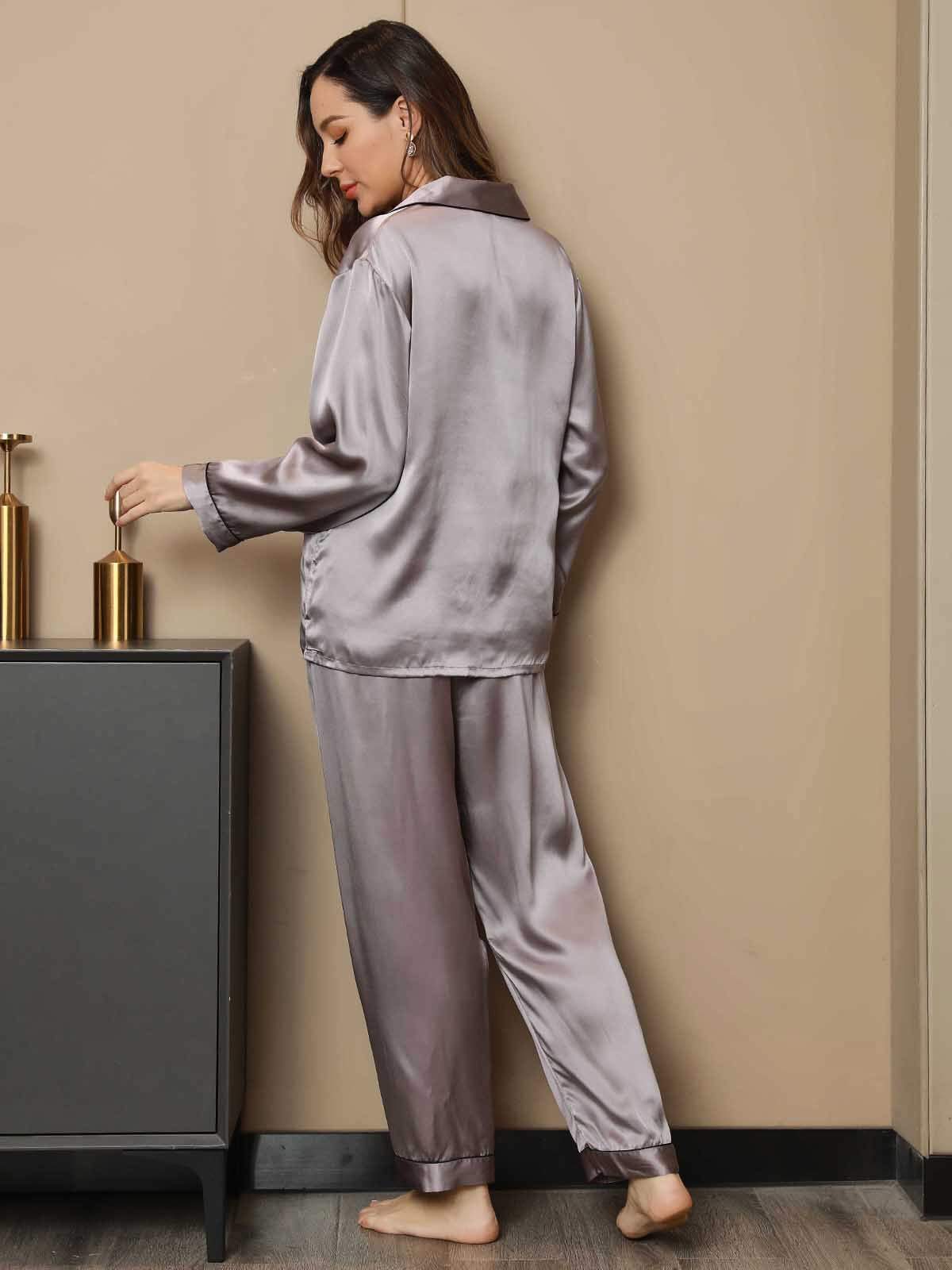 [Grigio] SilkSilky-IT Seta pura Womens Pajamas 002