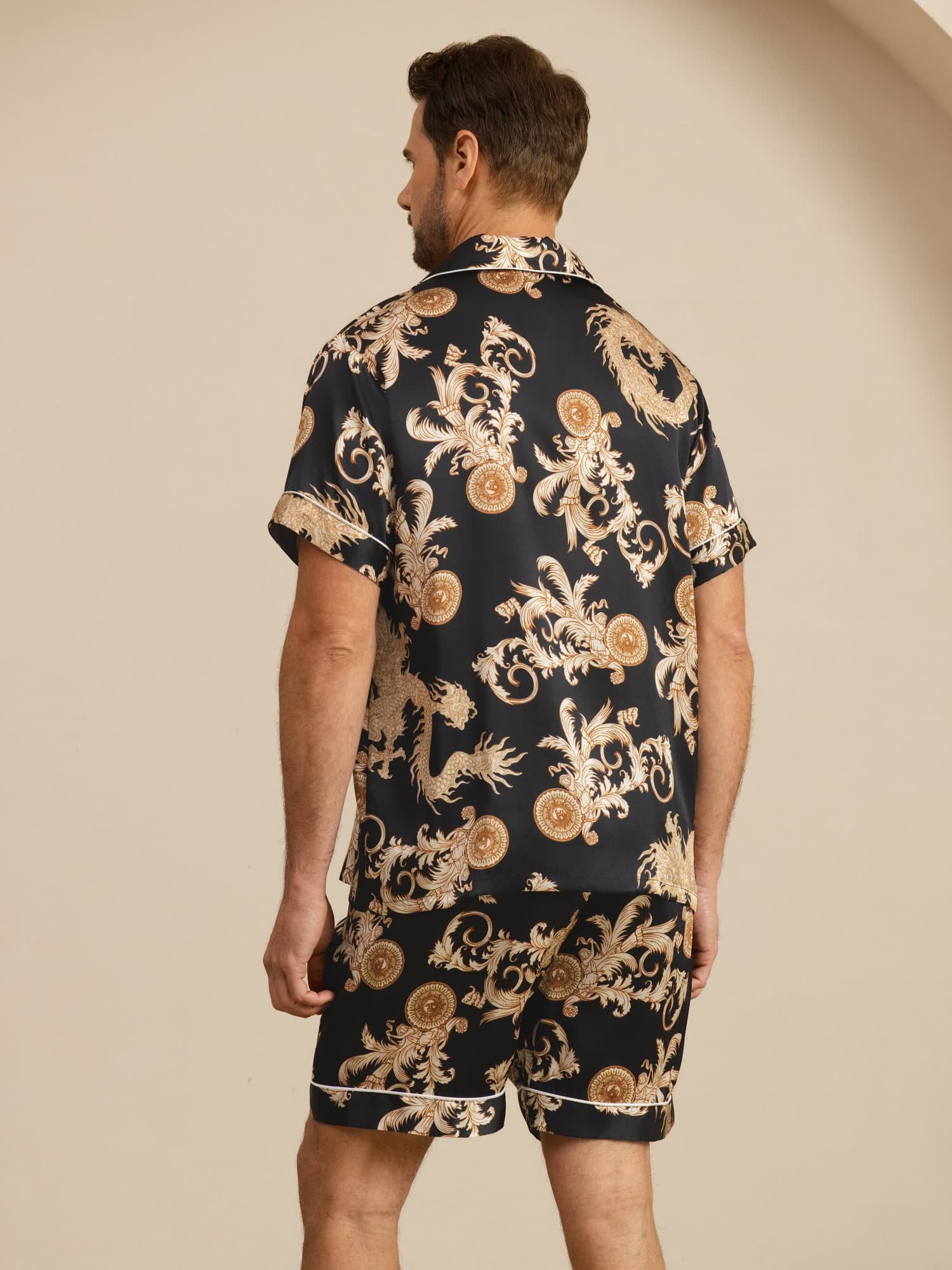 [Drago Nero] SilkSilky-IT Maniche Corte Collo a Taglio Pigiami da uomo 002