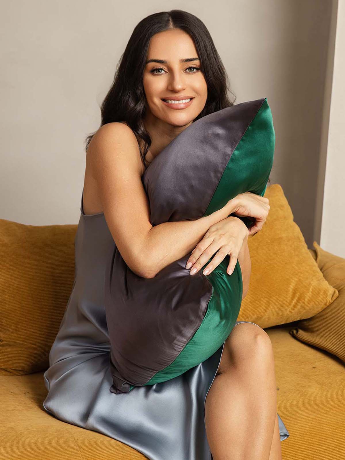 [VerdeScuro+GrigioScuro] SilkSilky-IT 22Momme Seta pura Pillowcase 003