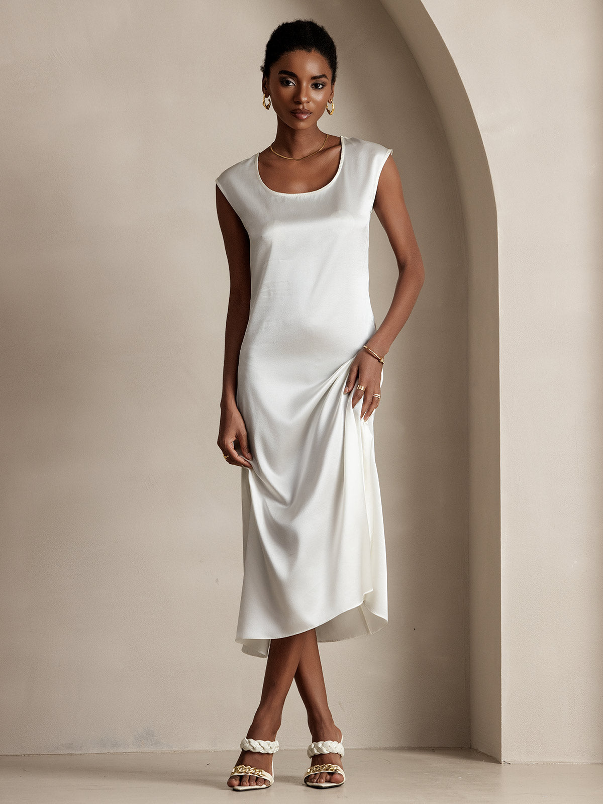 [Bianco] SilkSilky-IT 19Momme Seta Dress 001
