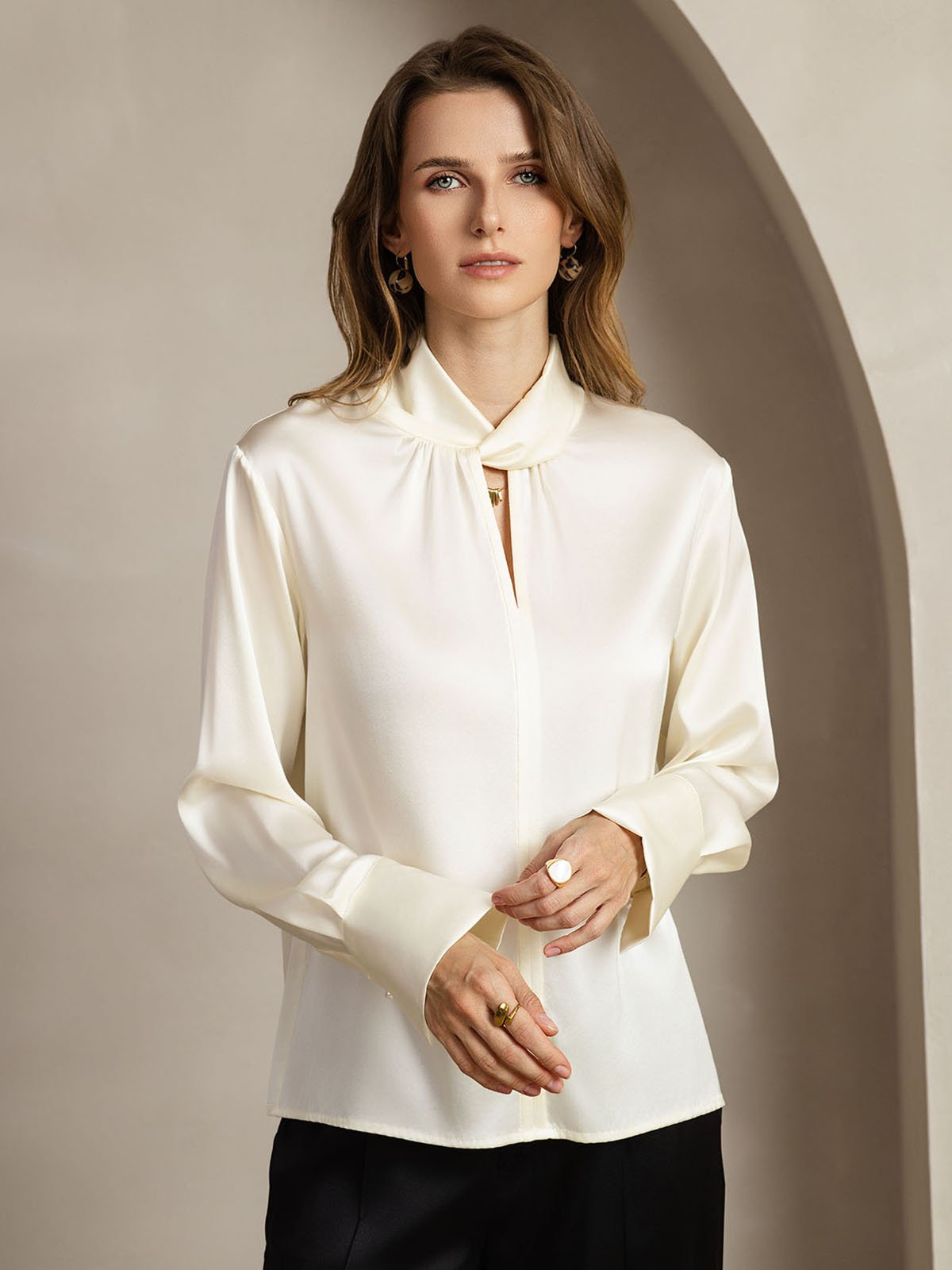 [Avorio] SilkSilky-IT 19Momme Seta Womens Shirt 004