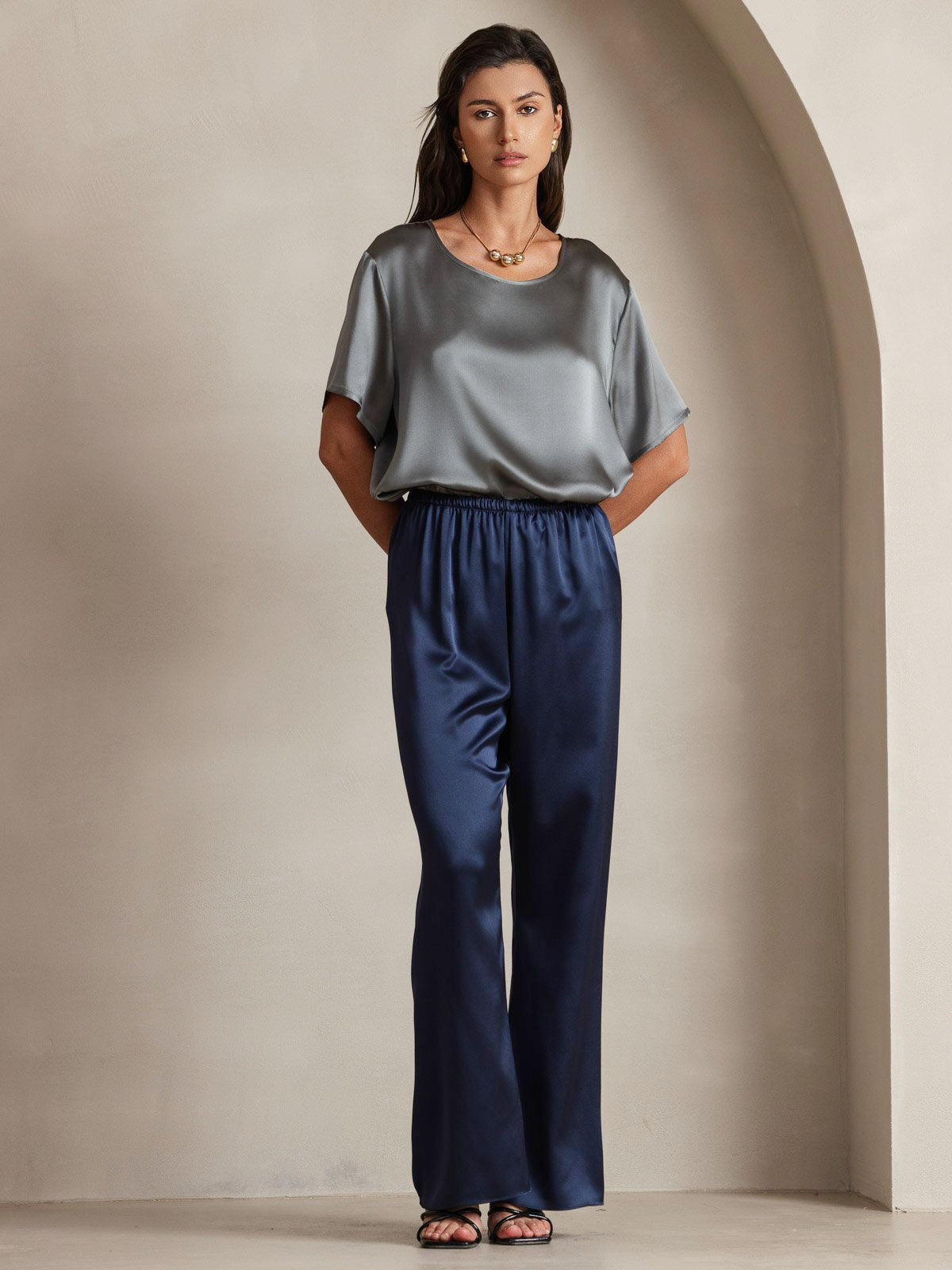[Blu Scuro] SilkSilky-IT 19Momme Seta Womens Pants 004