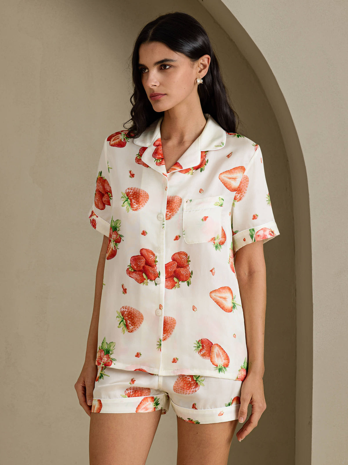 [Fragola Bianca] SilkSilky-IT Short Sleeve Notch Collar Pigiami da donna 001