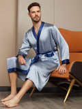 SilkSilky IT Seta pura Manica lunga Mens Robe BluGrigiastro 004