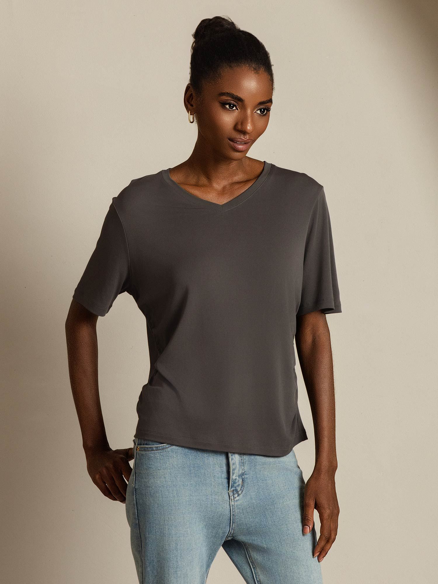 [Grigio] SilkSilky-IT Seta pura Womens T-Shirt 006,