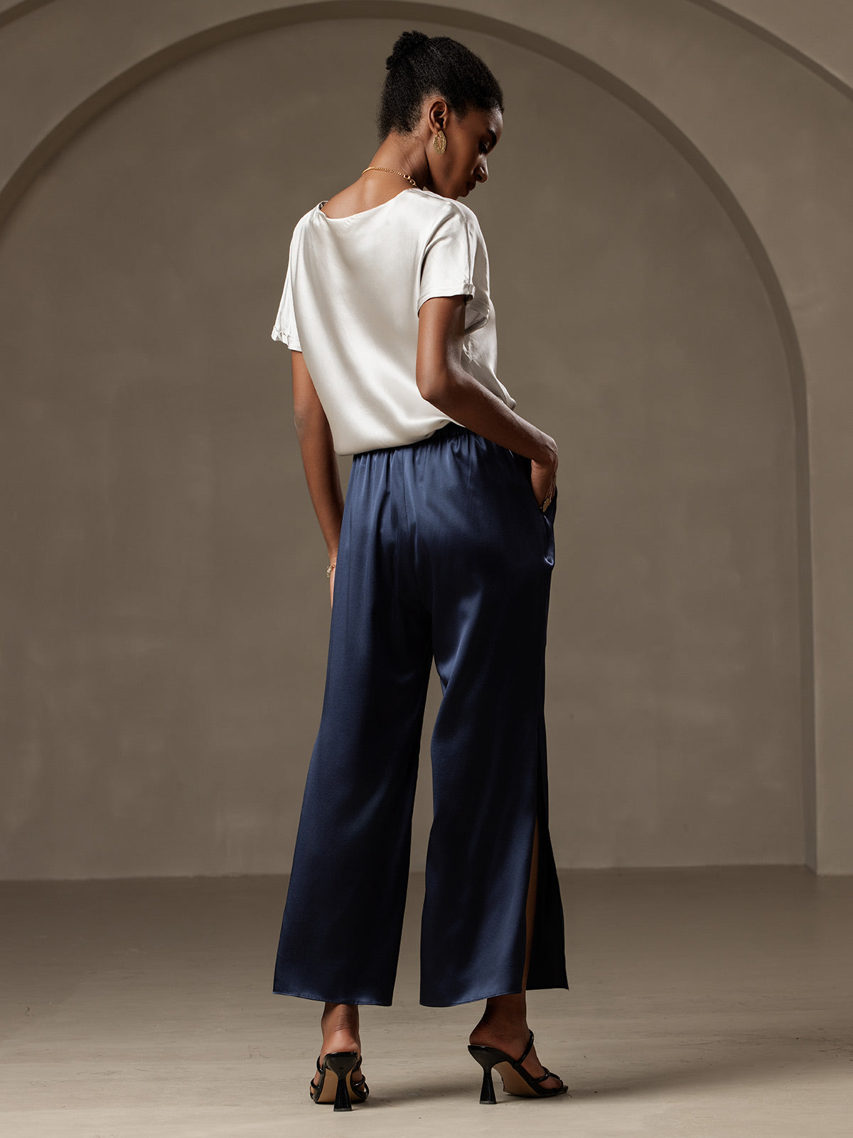 [Grigio Chiaro] SilkSilky-IT 19Momme Seta Womens T-Shirt 007,