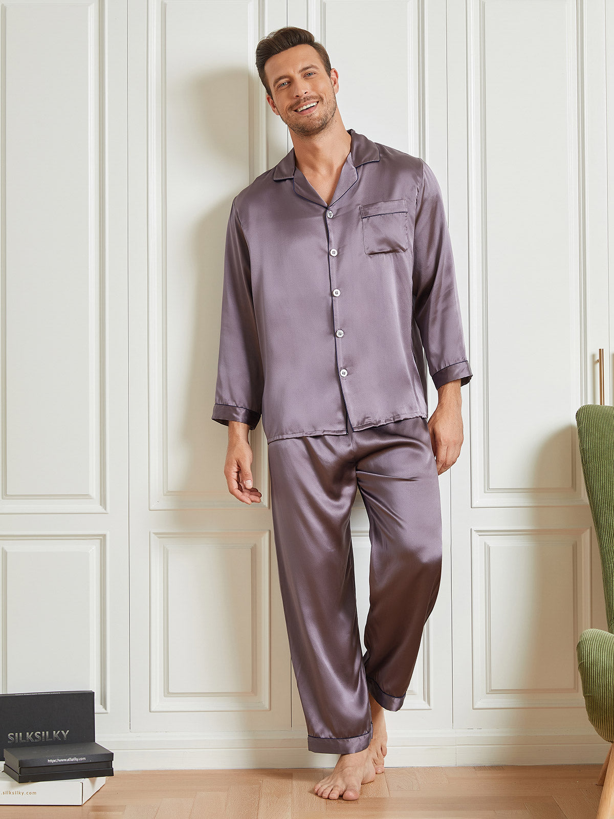 [Grigio Porpora] SilkSilky-IT 19Momme Seta pura Mens Pajamas 003