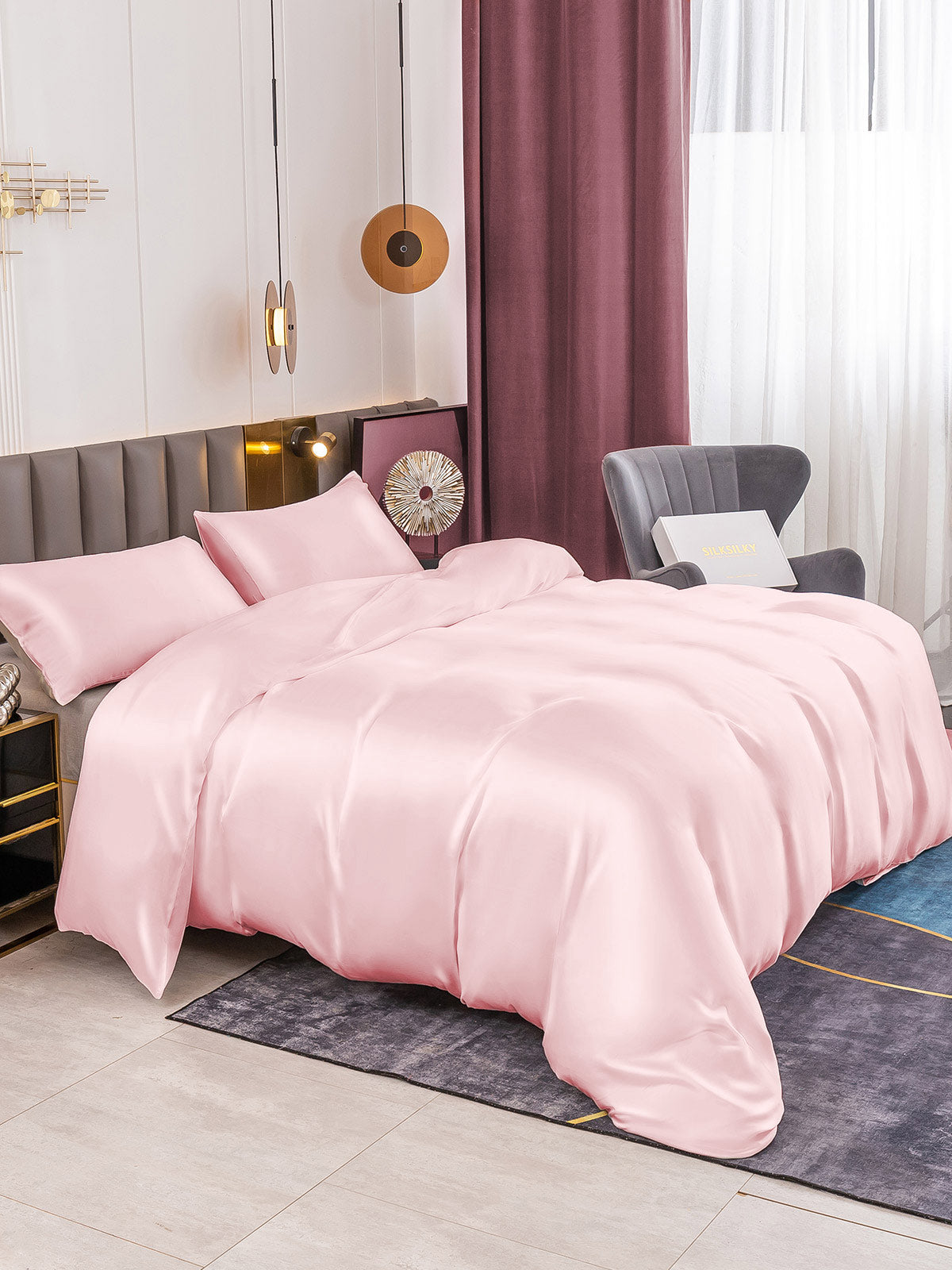 SilkSilky IT 19Momme Seta pura Bedding Set Rosa 005