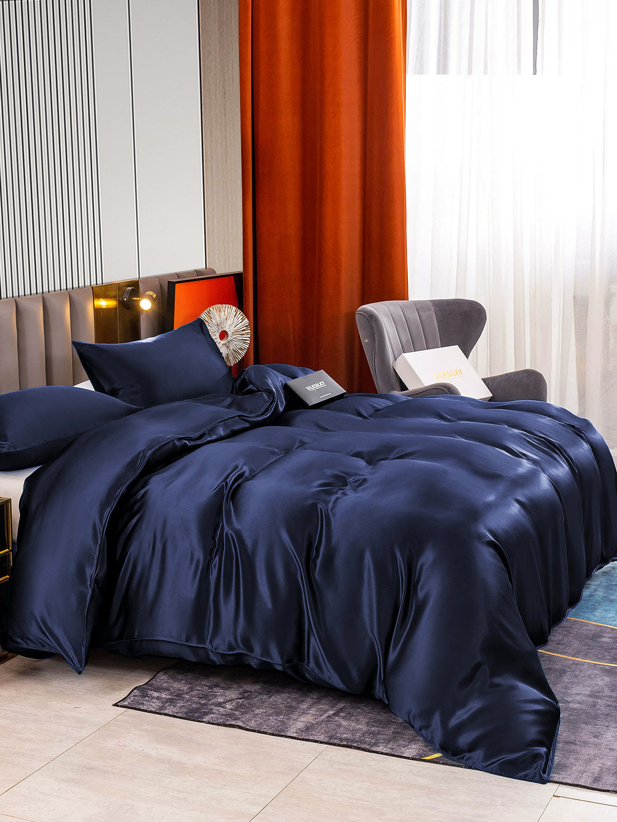 [Blu Scuro] SilkSilky-IT 22Momme Seta pura Bedding Set 003