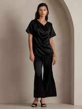 [Nero] SilkSilky-IT Short Sleeve Cowl Neck Bluse 003