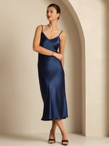 [Blu Scuro] SilkSilky-IT Sleeveless V Neck Vestiti da donna 001