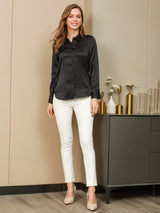 [Nero] SilkSilky-IT Long Sleeve Lapel Collar Camicie da donna 005
