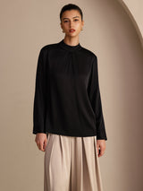 [Nero] SilkSilky-IT Long Sleeve Stand Collar Bluse 003