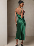 SilkSilky-IT Seta pura Senza maniche Dress Verde 002