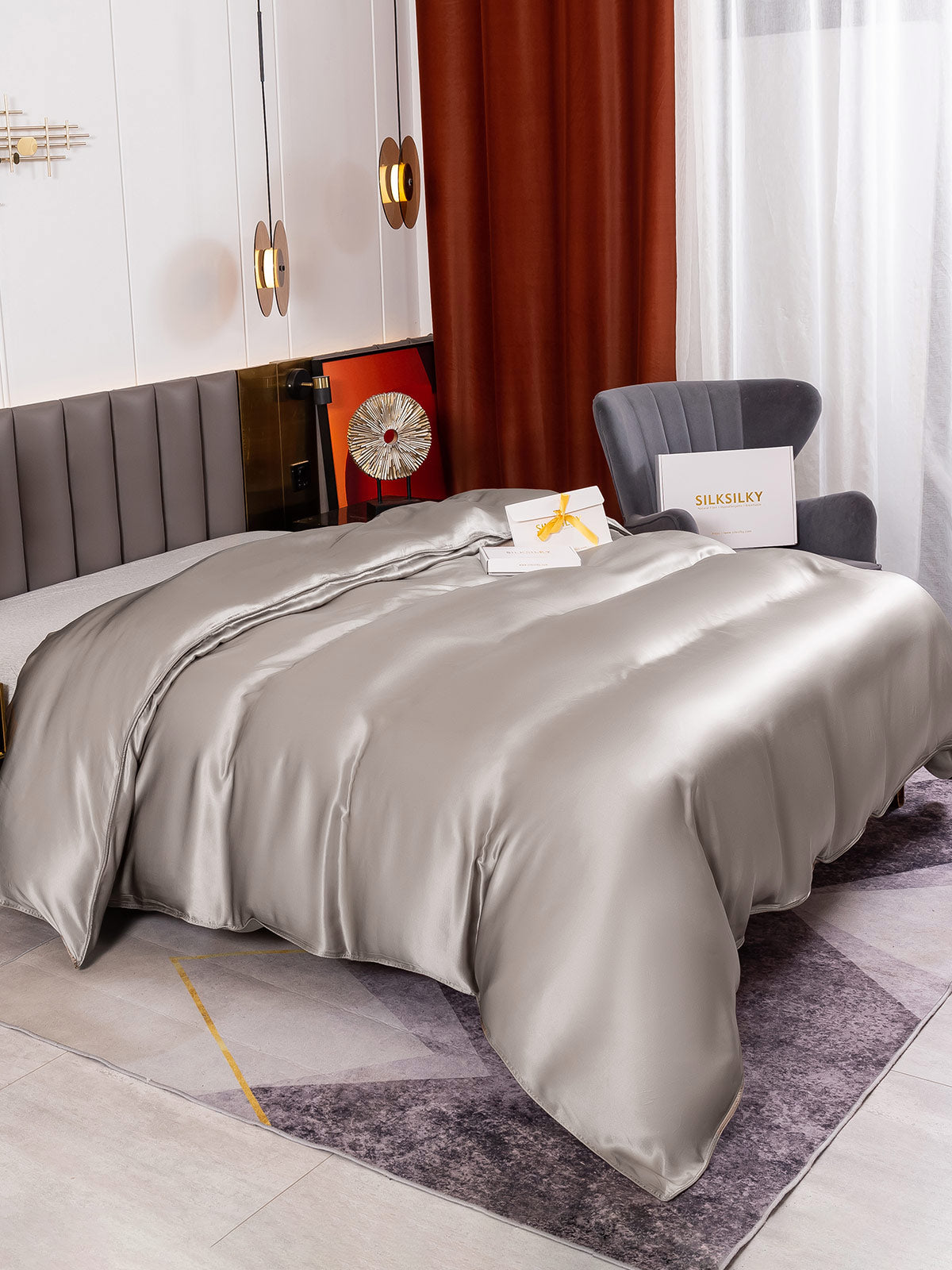 [Grigio] SilkSilky-IT 19Momme Seta pura Duvet Cover 003