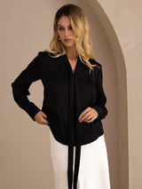 [Nero] SilkSilky-IT Long Sleeve Tie Neck Bluse 002