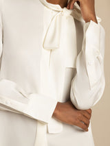 [Bianco] SilkSilky-IT 19Momme Manica lunga Collo con fiocco Camicette 005