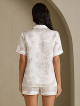 [Fiori Crema] SilkSilky-IT Short Sleeve Notch Collar Pigiami da donna 002