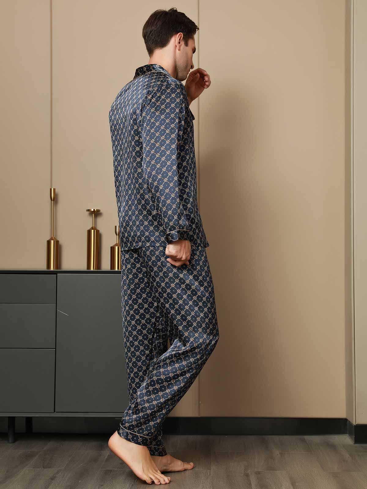 [Catena Blu Navy] SilkSilky-IT Seta pura Mens Pajamas 003,