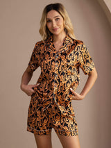 [Tigre Nera] SilkSilky-IT Short Sleeve Lapel Collar Pigiami da donna 005