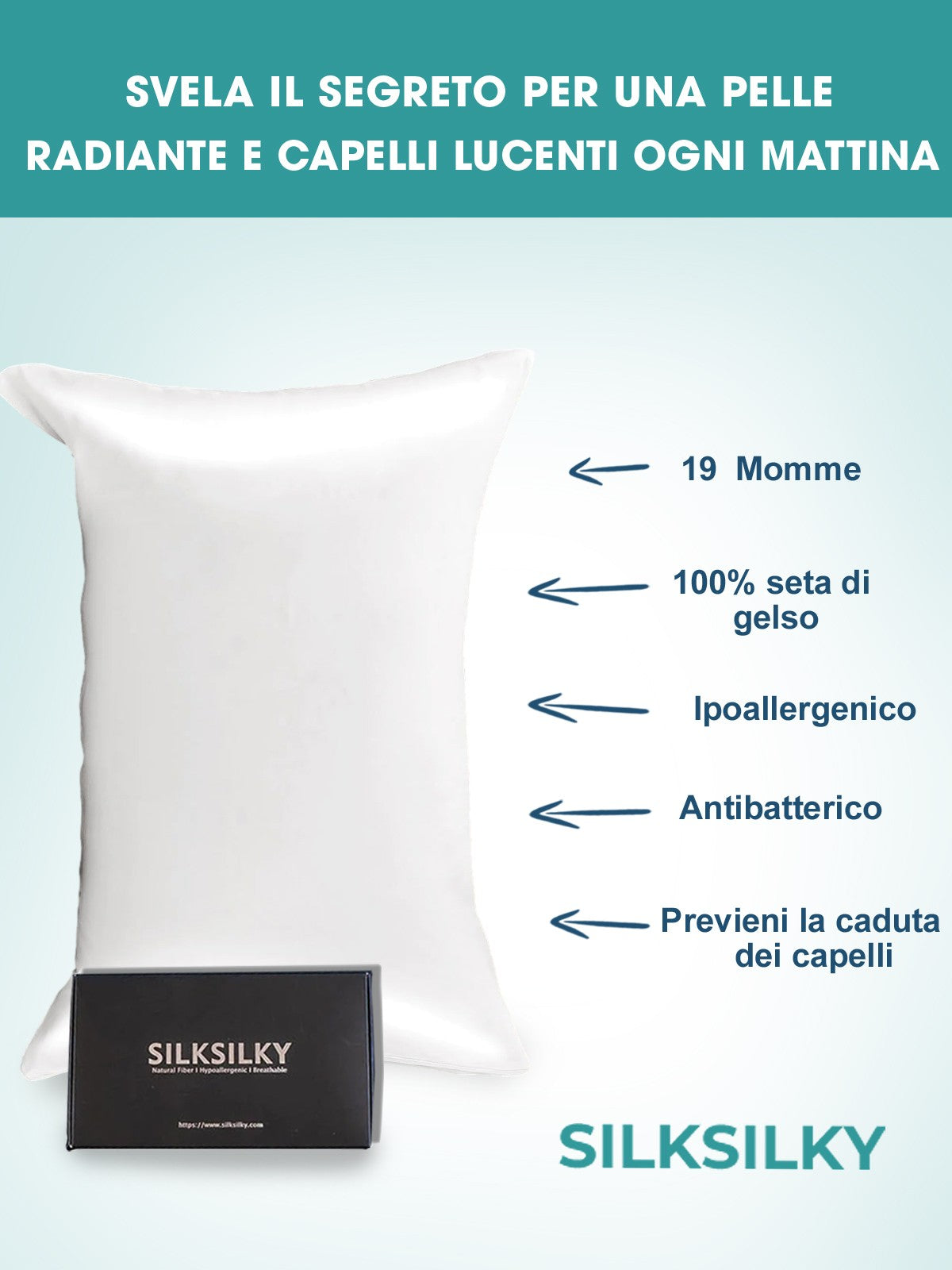 SilkSilky-IT 19Momme Seta pura Pillowcase Bianco 003