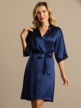 [Blu Scuro] SilkSilky-IT Half Sleeve Vestaglia da donna 004