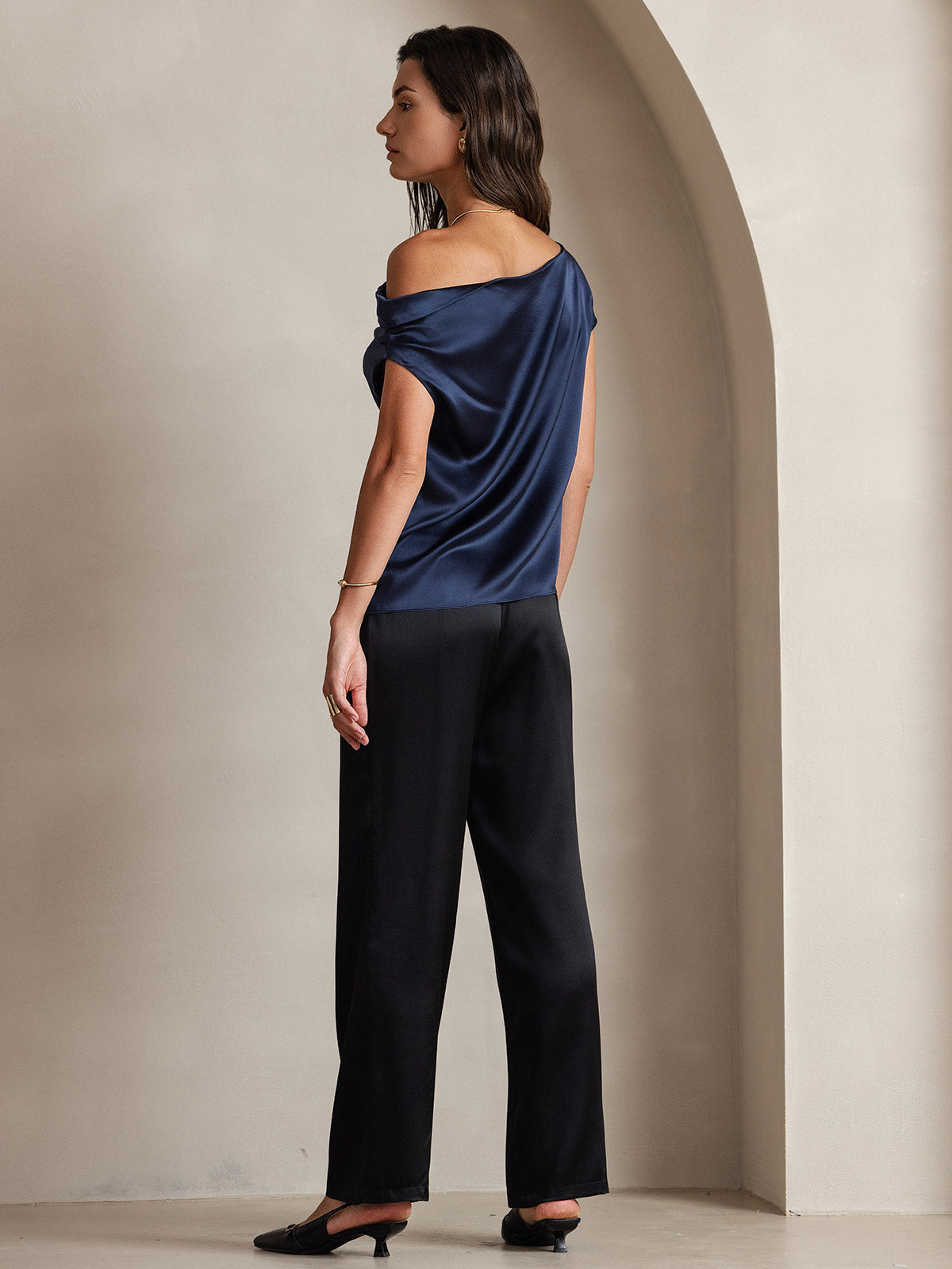 [Blu Scuro] SilkSilky-IT 19Momme Seta Womens T-Shirt 002