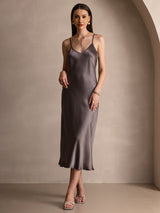 [Kaki Scuro] SilkSilky-IT Sleeveless V Neck Vestiti da donna 003