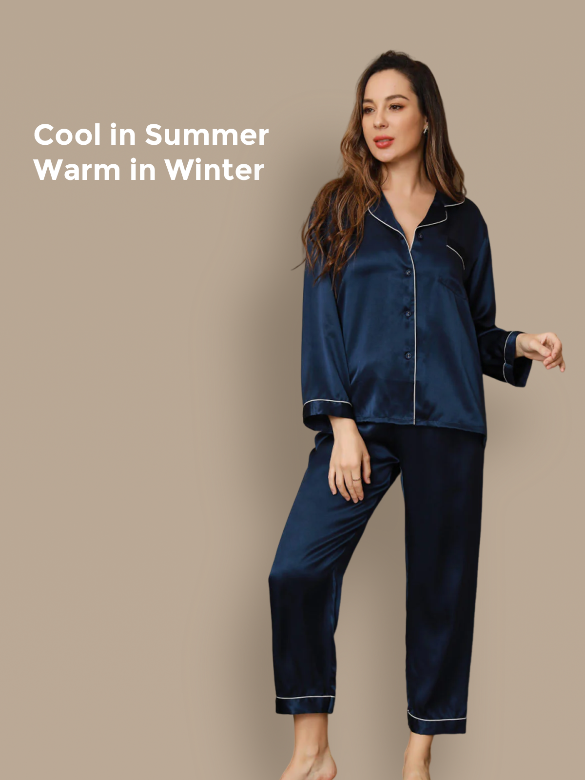 [Blu Scuro] SilkSilky-IT Seta pura Womens Pajamas 001