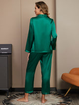 [Verde] SilkSilky-IT Long Sleeve Lapel Collar Pigiami da donna 002