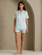 [Fiori Cielo] SilkSilky-IT Short Sleeve Notch Collar Pigiami da donna 007