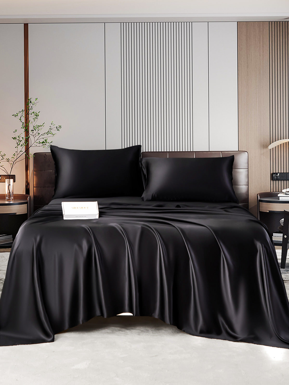 SilkSilky IT 22Momme Seta pura Bedding Set Nero 001